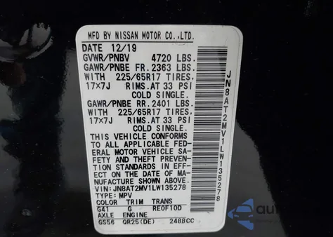 2020 Nissan Rogue Sv Intelligent Awd из США, поврежденный, VIN JN8AT2MV1LW135278